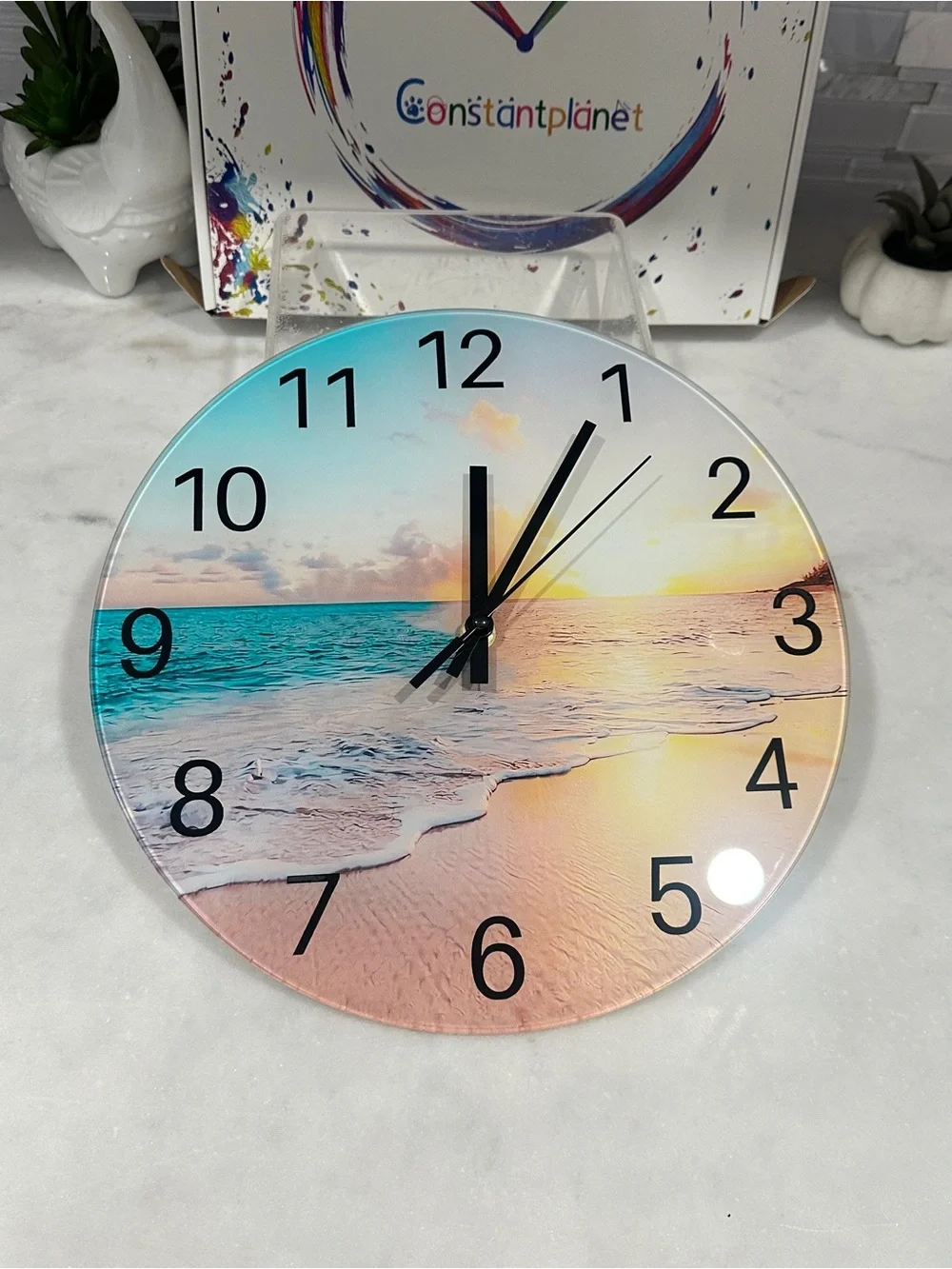 Coastal Beach Scene Wall Clock in Blue and Peach